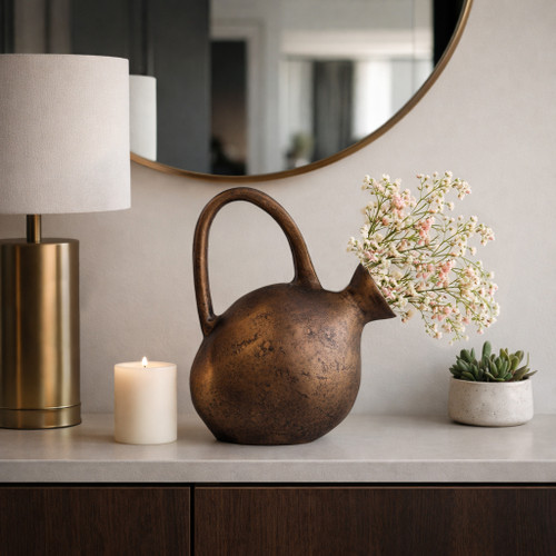22969-01#14x12" Rustic Metal Jug Vase, Bronze