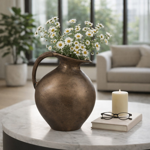 22969-02#15x11" Rustic Metal Jug Vase, Bronze