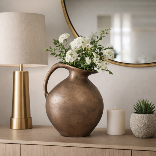 22969-02#15x11" Rustic Metal Jug Vase, Bronze