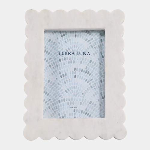 22984#4x6" Scalloped Marble Frame, White
