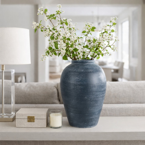 22986-01#15x10" Terracotta Vase, Blue