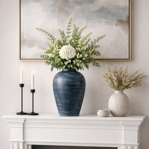 22986-01#15x10" Terracotta Vase, Blue