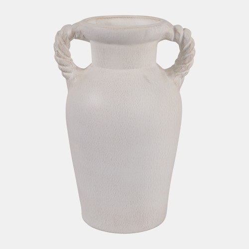 22991-02#14x9" Twisted Handle Terracotta Vase, White