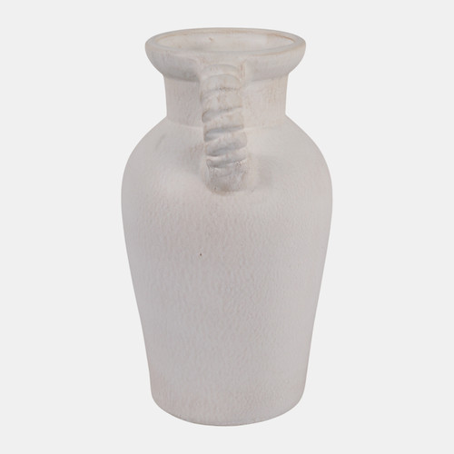 22991-02#14x9" Twisted Handle Terracotta Vase, White
