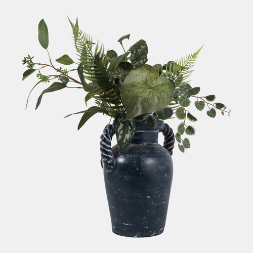 22991-03#12x9" Twisted Handle Terracotta Vase, Blue