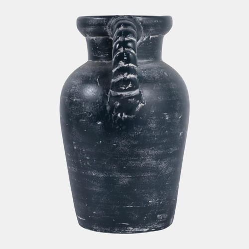 22991-03#12x9" Twisted Handle Terracotta Vase, Blue