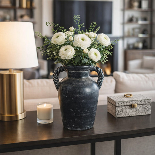 22991-03#12x9" Twisted Handle Terracotta Vase, Blue