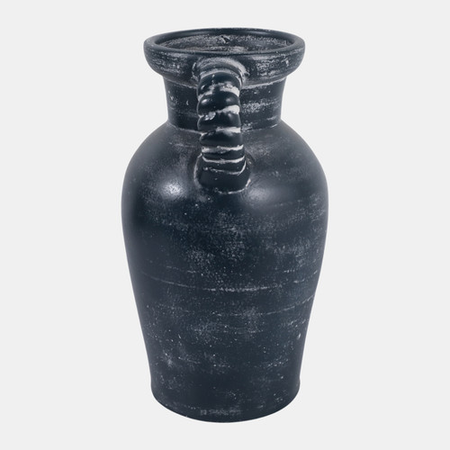 22991-04#14x9" Twisted Handle Terracotta Vase, Blue