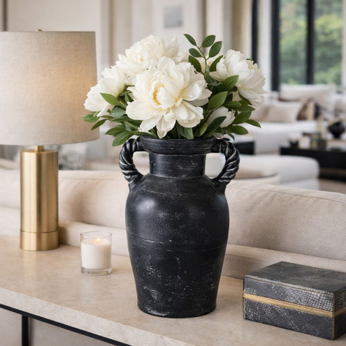 22991-04#14x9" Twisted Handle Terracotta Vase, Blue