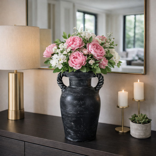 22991-04#14x9" Twisted Handle Terracotta Vase, Blue