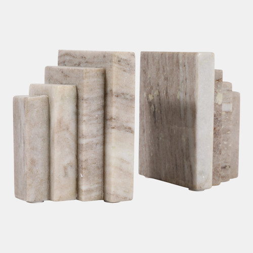 20711-01#S/2 5" Onyx Marble Block Bookends, Tan