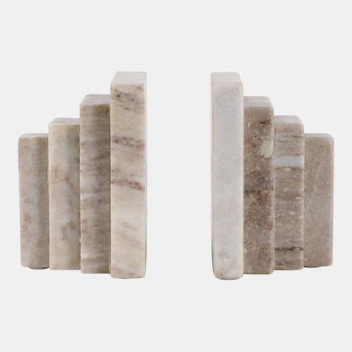 20711-01#S/2 5" Onyx Marble Block Bookends, Tan