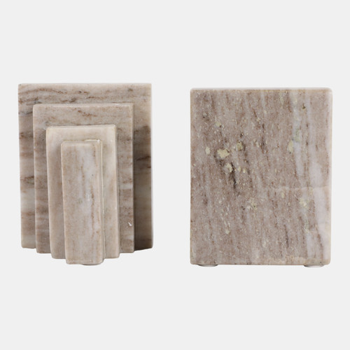 20711-01#S/2 5" Onyx Marble Block Bookends, Tan