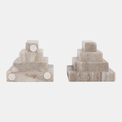 20711-01#S/2 5" Onyx Marble Block Bookends, Tan