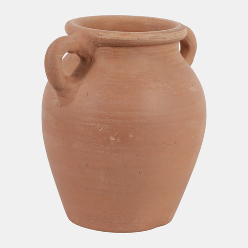 18254-04#6x5" Terracotta Bud Vase W/ Handles, Natural