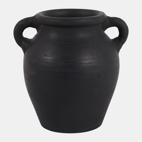 18254-06#6x5" Terracotta Bud Vase W/ Handles, Black