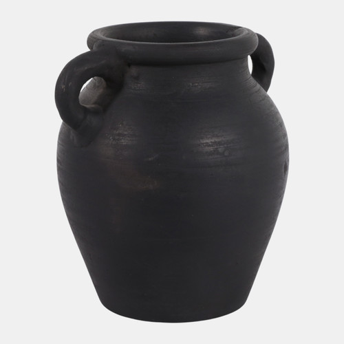 18254-06#6x5" Terracotta Bud Vase W/ Handles, Black
