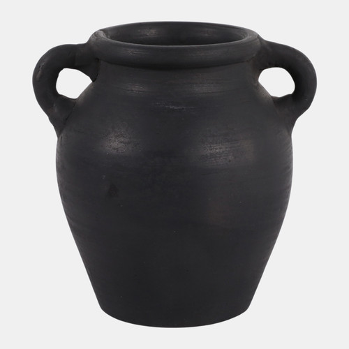 18254-06#6x5" Terracotta Bud Vase W/ Handles, Black
