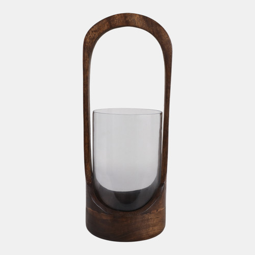 23018-01#15x6" Modern Hurricane Lantern, Walnut/clear