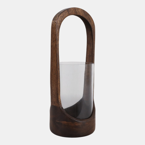 23018-01#15x6" Modern Hurricane Lantern, Walnut/clear