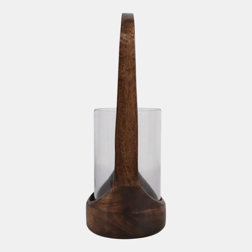 23018-01#15x6" Modern Hurricane Lantern, Walnut/clear