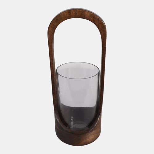 23018-01#15x6" Modern Hurricane Lantern, Walnut/clear