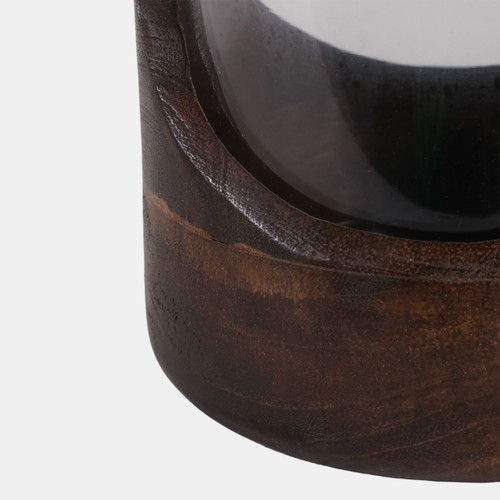 23018-01#15x6" Modern Hurricane Lantern, Walnut/clear