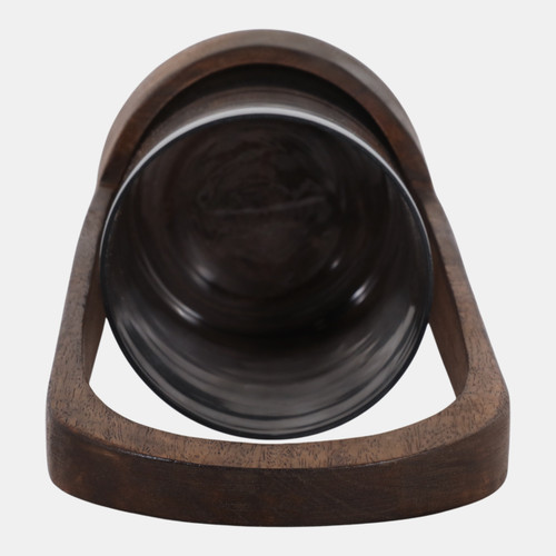 23018-01#15x6" Modern Hurricane Lantern, Walnut/clear