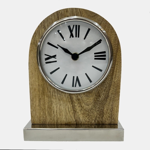 23019-02#8x6" Mango Wood Clock, Natural/silver