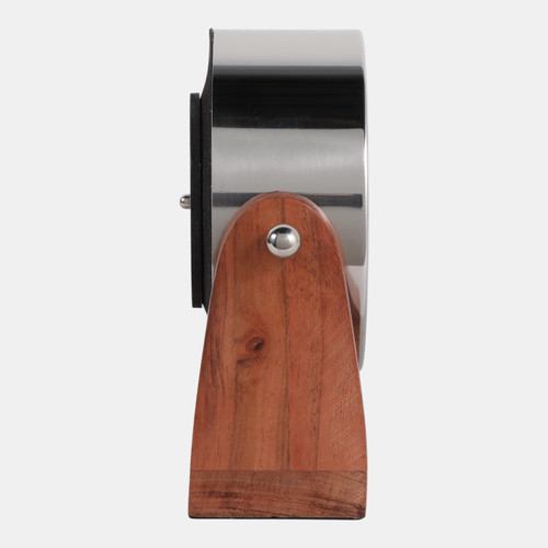 23020-01#7x7" Clock On Wood Base, Natural/silver