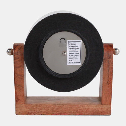 23020-01#7x7" Clock On Wood Base, Natural/silver