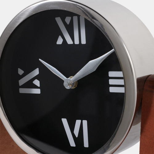 23020-02#9x8" Clock On Wood Base, Natural/silver