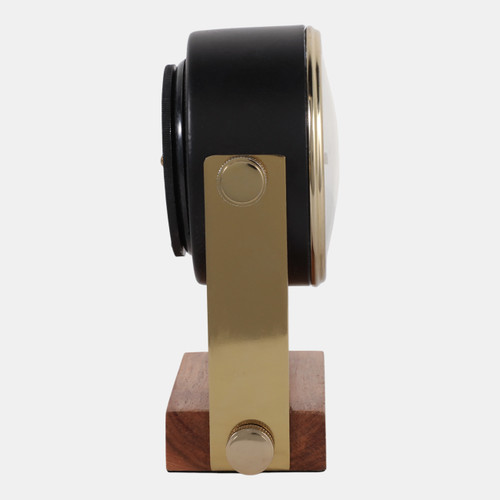 23021-01#7x5" Round Clock On Wood Base, Multi