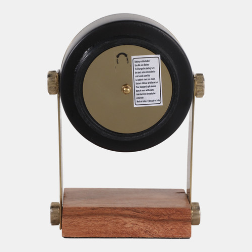 23021-01#7x5" Round Clock On Wood Base, Multi