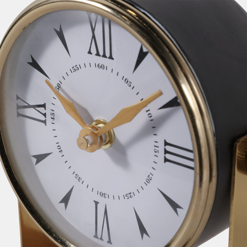 23021-01#7x5" Round Clock On Wood Base, Multi