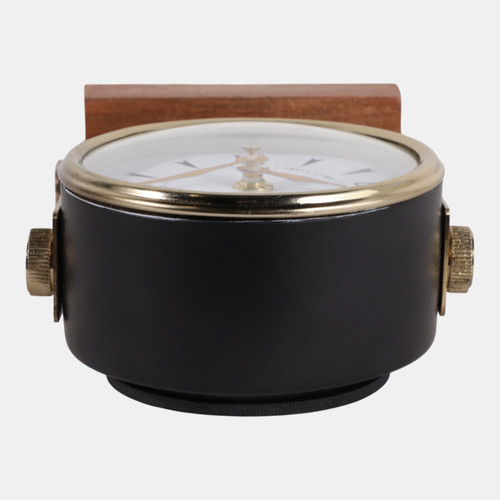 23021-01#7x5" Round Clock On Wood Base, Multi