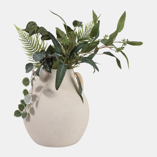 23029-03#12x12" Paper Mache Jug W/ Rattan Handle, Ivory