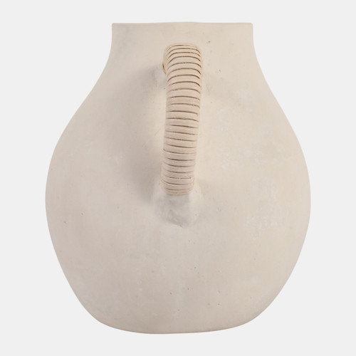 23029-03#12x12" Paper Mache Jug W/ Rattan Handle, Ivory