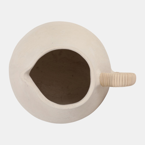 23029-03#12x12" Paper Mache Jug W/ Rattan Handle, Ivory