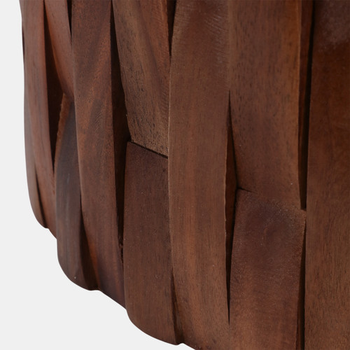 23043#19x14" Woven Teak Base Accent Table, Ivory/brown