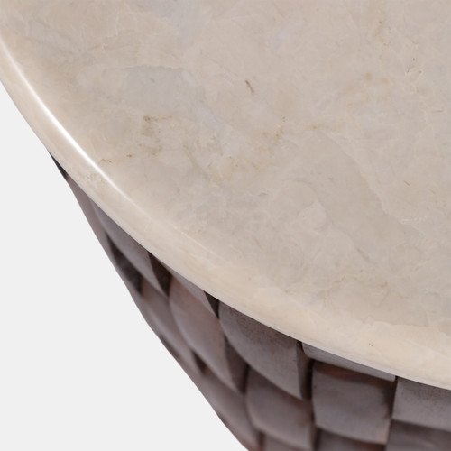 23043#19x14" Woven Teak Base Accent Table, Ivory/brown