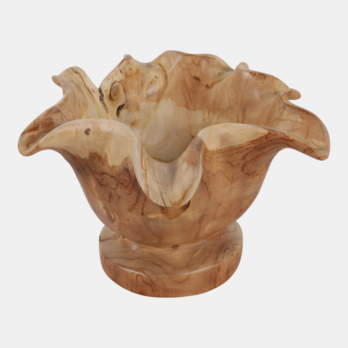23046-01#13x12" Organic Mungur Wood Bowl On Pedestal, Natur