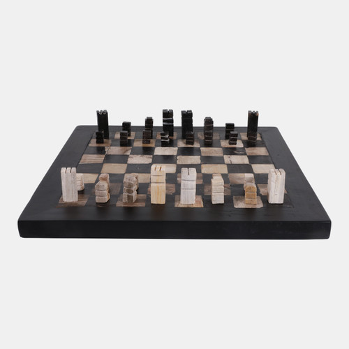 23047#20" Petrified Wood Chess Set, Black/ivory