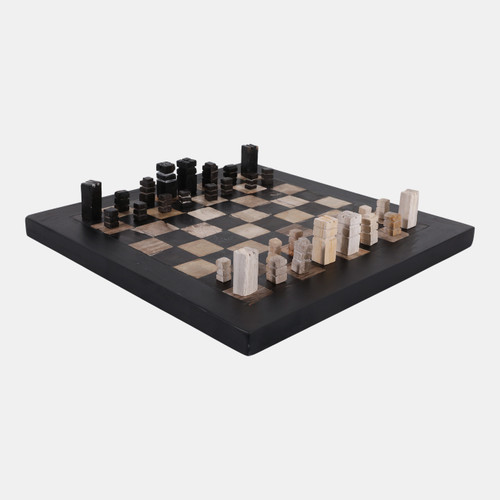 23047#20" Petrified Wood Chess Set, Black/ivory