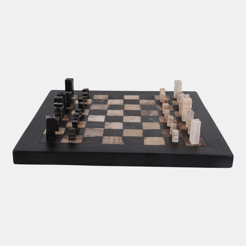 23047#20" Petrified Wood Chess Set, Black/ivory