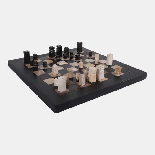 23047#20" Petrified Wood Chess Set, Black/ivory