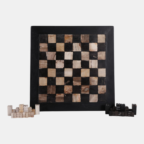 23047#20" Petrified Wood Chess Set, Black/ivory