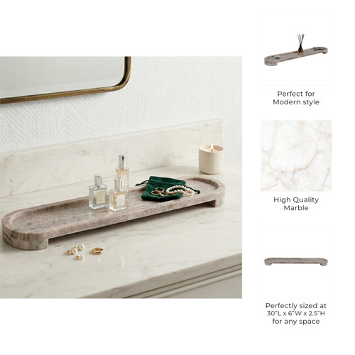 23054#30x6" Long Oval Flat Tray W/ Lip, Beige