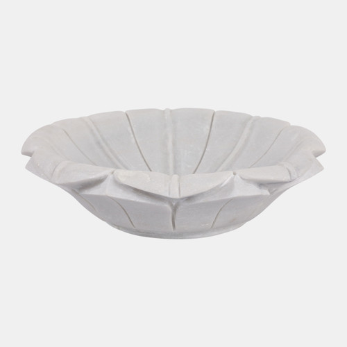 23055#12" Flower Shaped Marble Bowl, White