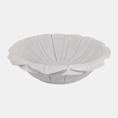 23055#12" Flower Shaped Marble Bowl, White